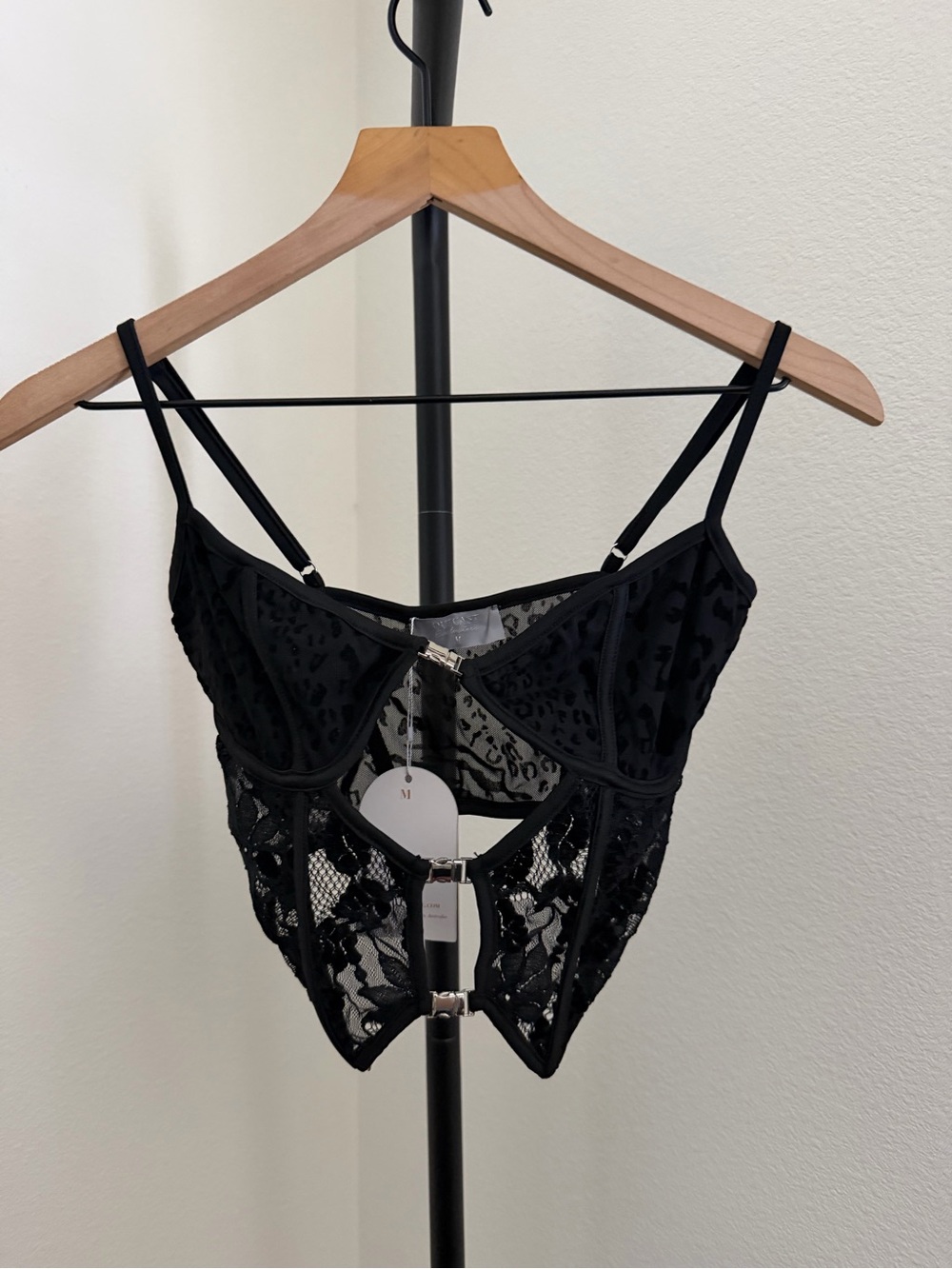 Black Lace Corset Bralette with Hook Accents - Picture 2 of 5